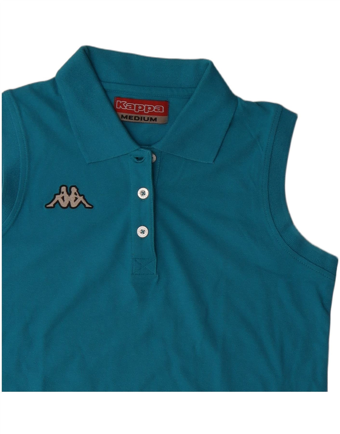 Camisa polo feminina sem mangas Kappa UK 12 algodão azul médio