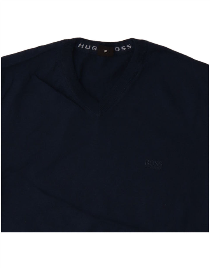 Suéter masculino HUGO BOSS com decote em V XL lã azul marinho