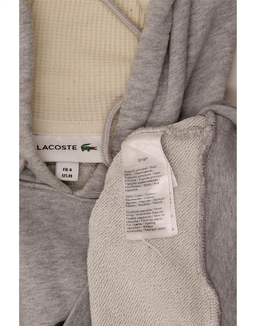 LACOSTE moletom com capuz masculino tamanho 4 algodão cinza médio