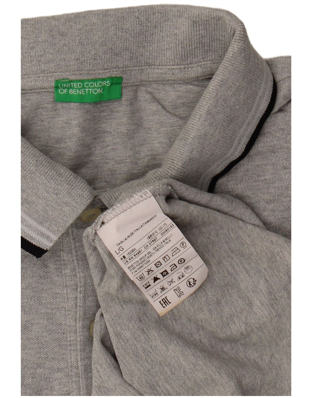 Camisa polo masculina BENETTON grande algodão cinza