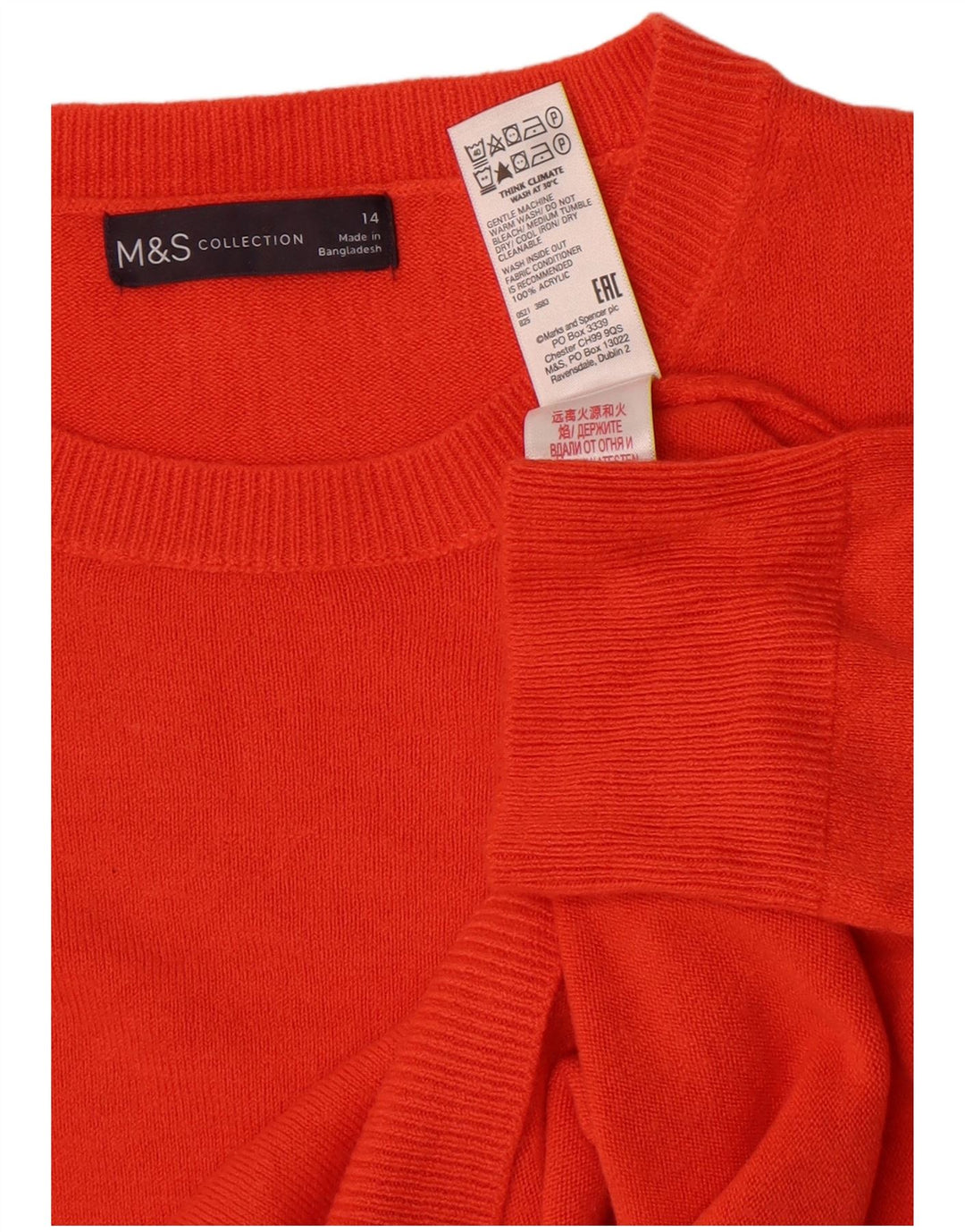 Suéter feminino Marks & Spencer com gola redonda Reino Unido 14 médio laranja acrílico