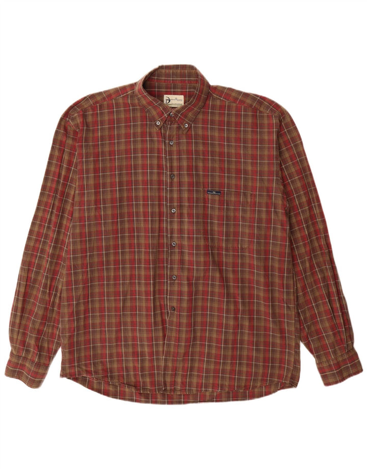 Camisa masculina Sergio Tacchini 2XL algodão xadrez marrom