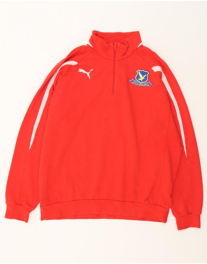 Moletom masculino Puma com zíper e gola alta, grande, vermelho, algodão colorblock