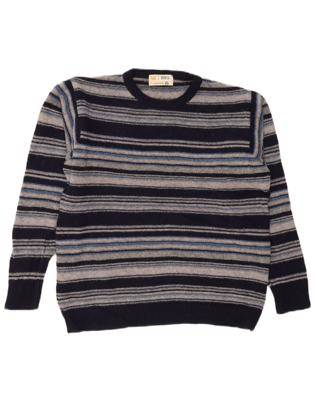 Suéter masculino Marks & Spencer com gola redonda listrado azul marinho médio