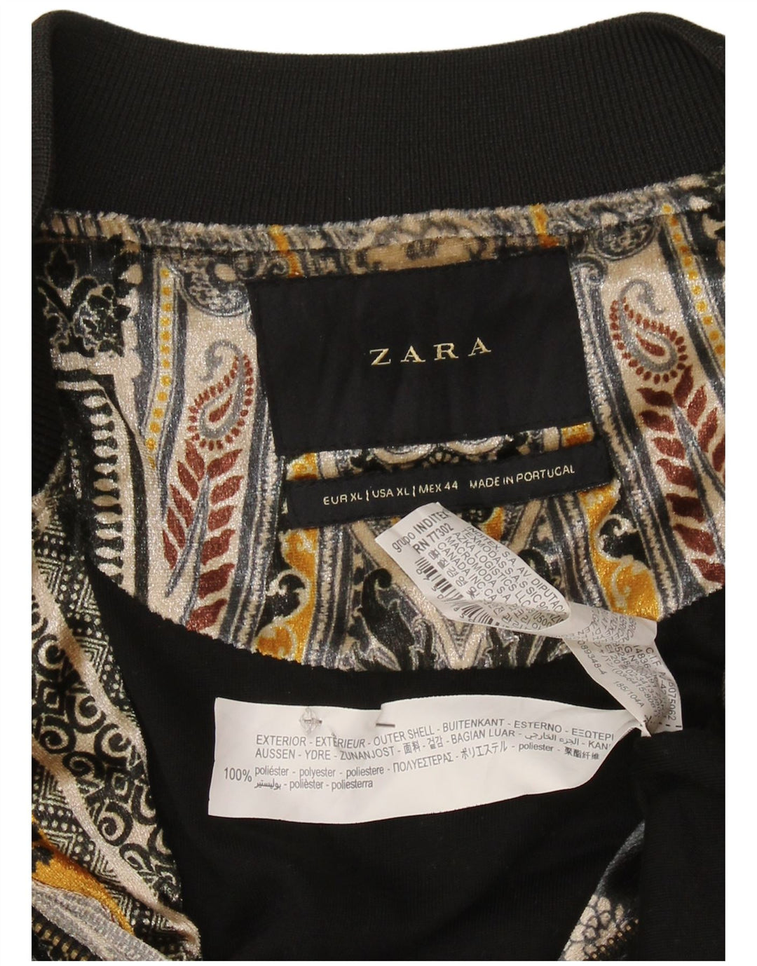 Jaqueta bomber feminina Zara UK 18 XL poliéster paisley multicolorido