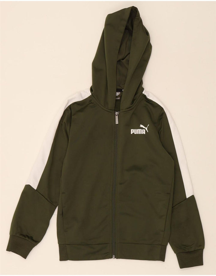 PUMA Boys Graphic Zip Hoodie Sweater 9-10 Years Khaki Colourblock Vintage Puma and Second-Hand Puma from Messina Hembry 
