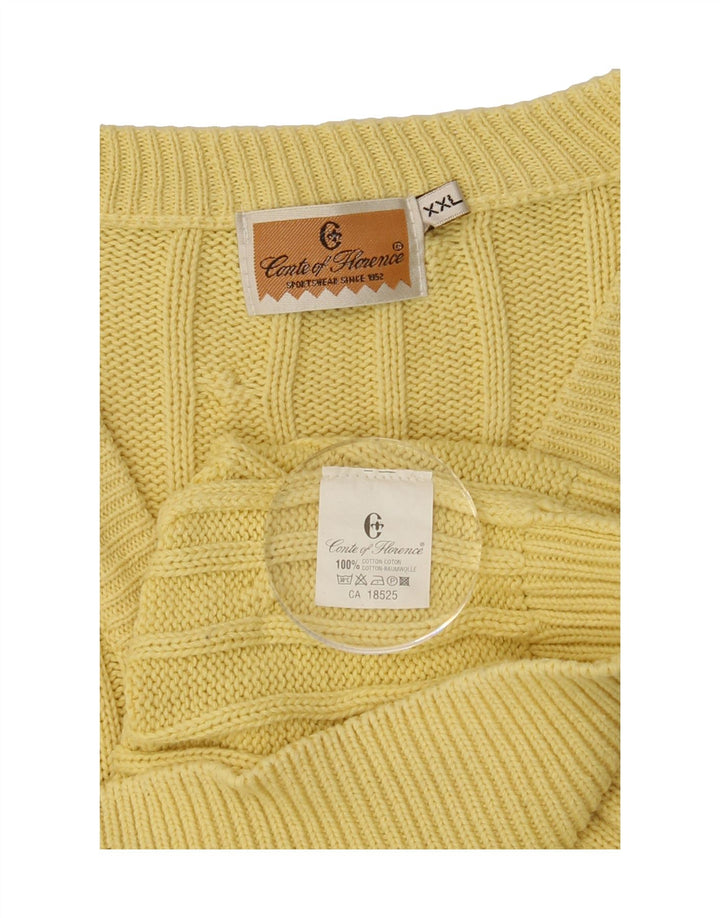 CONTE OF FLORENCE Mens V-Neck Jumper Sweater 2XL Yellow Cotton Vintage Conte of Florence and Second-Hand Conte of Florence from Messina Hembry 