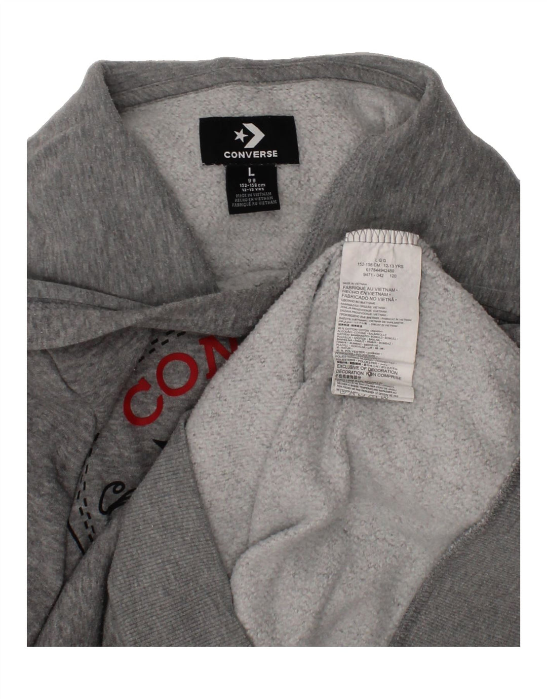 CONVERSE Boys Graphic Hoodie Jumper 12-13 Years Large  Grey Cotton Vintage Converse and Second-Hand Converse from Messina Hembry 