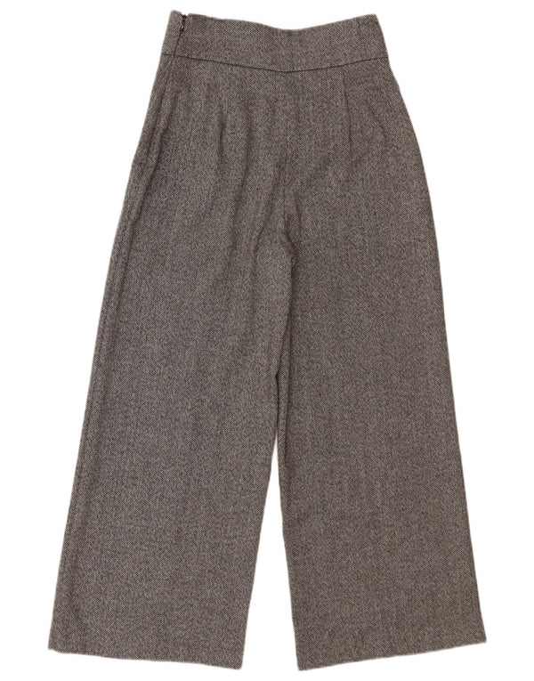Zara Calça feminina casual cintura alta perna larga XS W24 L25 cinza espinha de peixe