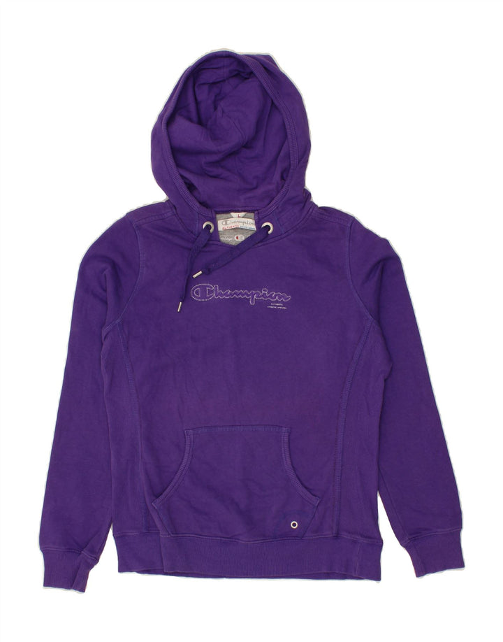 CHAMPION Womens Graphic Hoodie Jumper UK 16 Large Purple Vintage Champion and Second-Hand Champion from Messina Hembry 