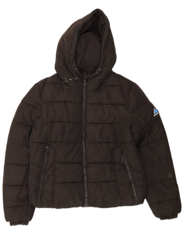 Jaqueta acolchoada com capuz feminina Superdry UK 14 grande poliéster preto