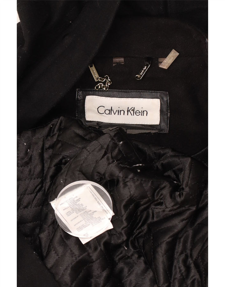 Sobretudo feminino com capuz Calvin Klein Reino Unido 16 grande lã preta