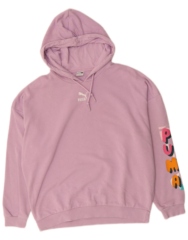 Puma feminino gráfico oversized moletom com capuz Reino Unido 10 pequeno algodão roxo