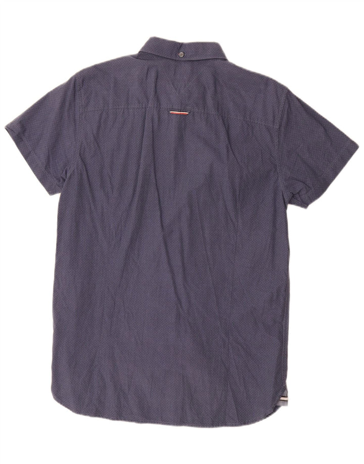 Camisa masculina de manga curta Tommy Hilfiger grande azul manchada