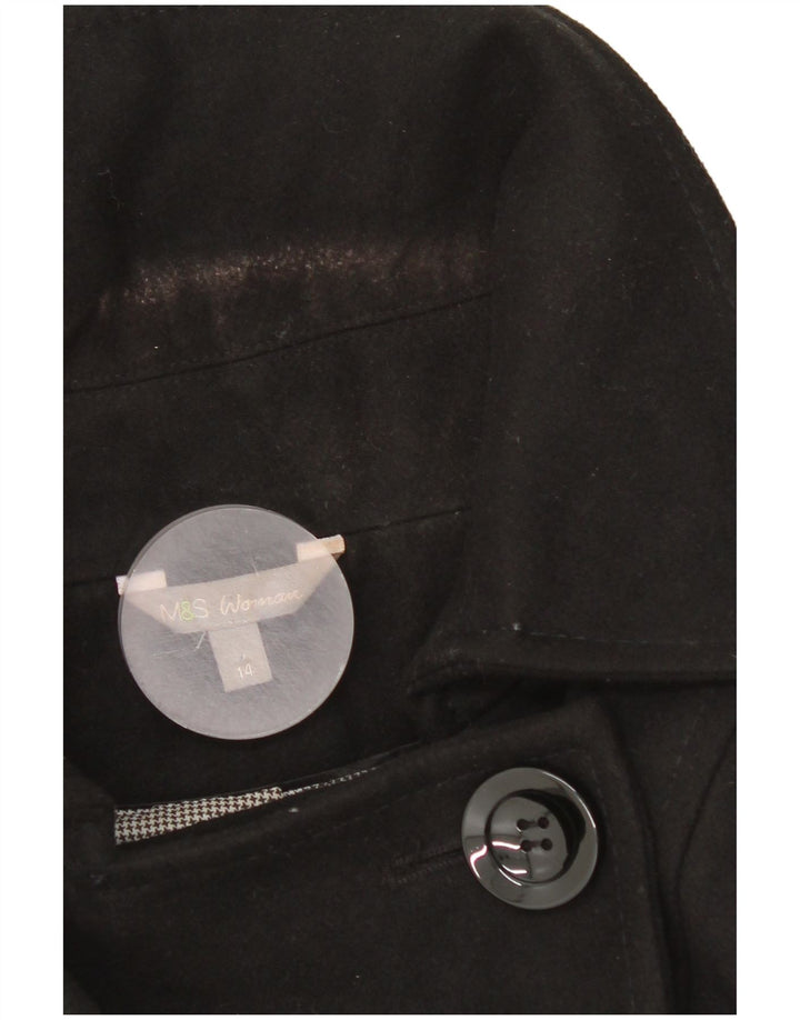 Casaco feminino Marks & Spencer com peito duplo Reino Unido 14 grande poliéster preto