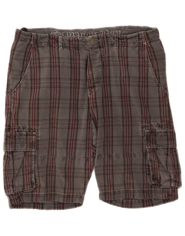 Shorts cargo masculino Scorpion Bay W36 grande algodão xadrez cinza