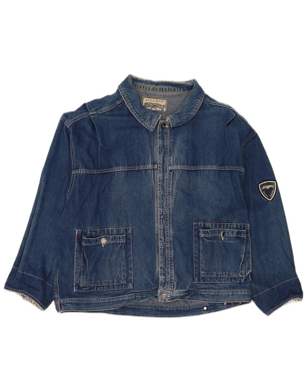 Jaqueta jeans masculina oversized Krizia UK 14 azul médio