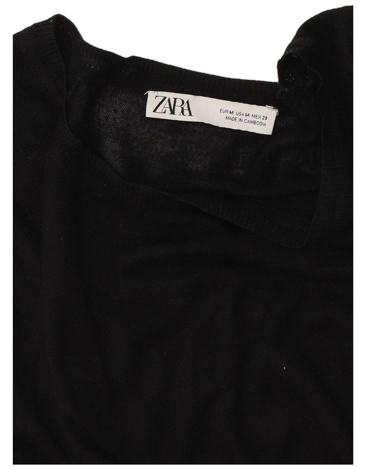 Suéter feminino Zara com gola canoa UK 14 médio preto