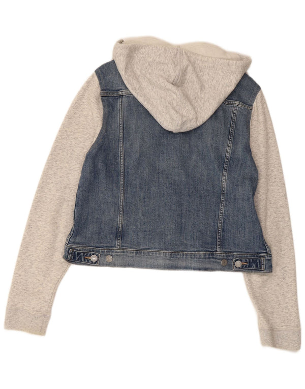 Jaqueta jeans feminina com capuz Levi's UK 18 XL azul colorblock algodão