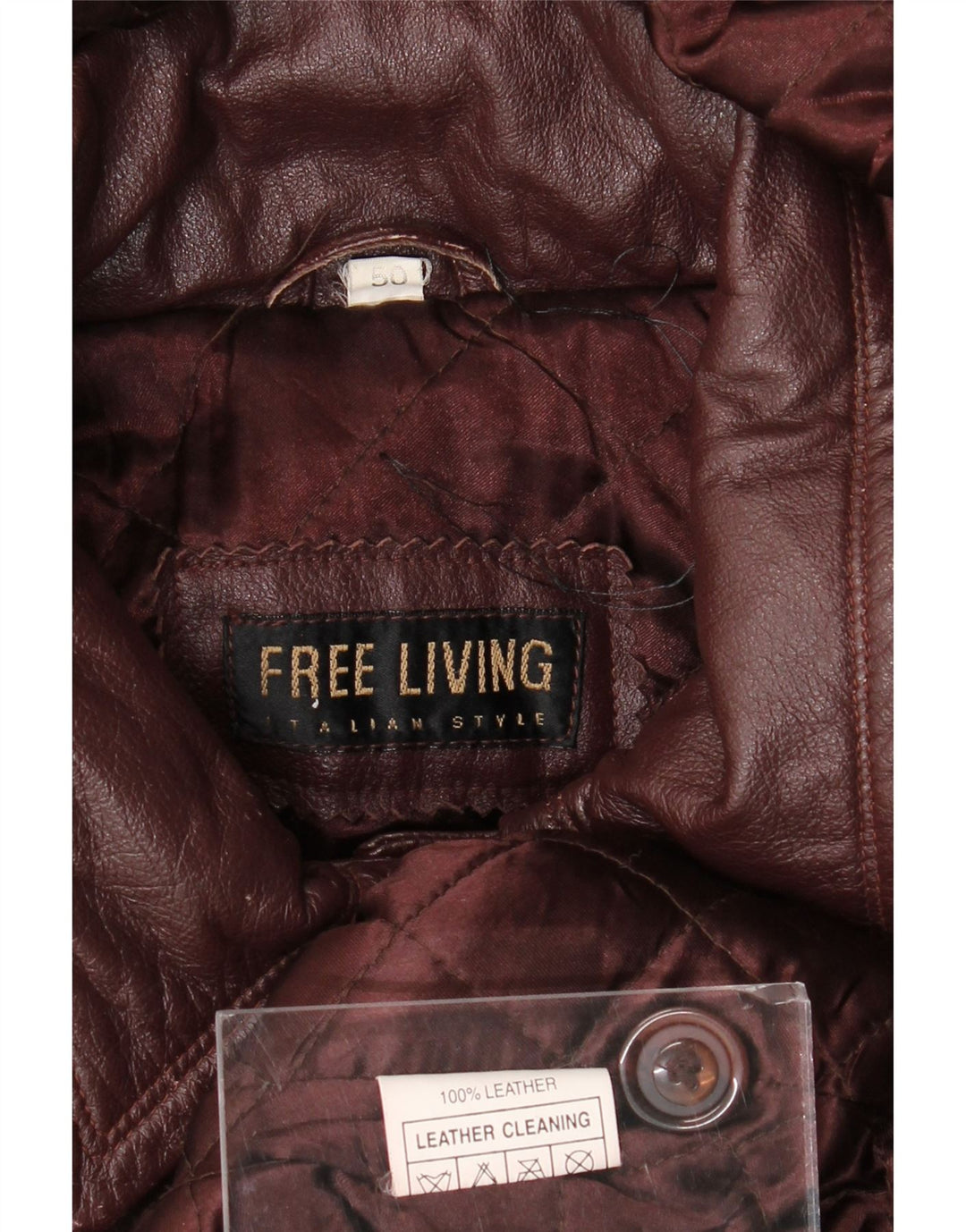 Casaco de couro com capuz grande feminino vintage IT 50 XL couro marrom