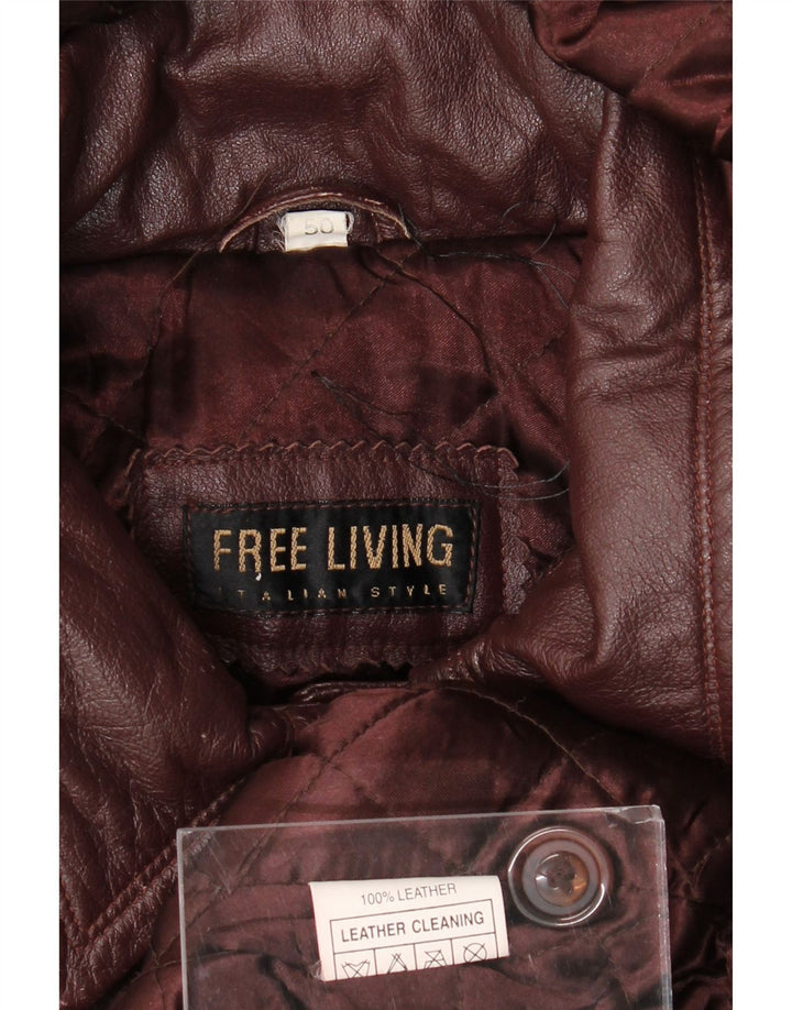 Casaco de couro com capuz grande feminino vintage IT 50 XL couro marrom