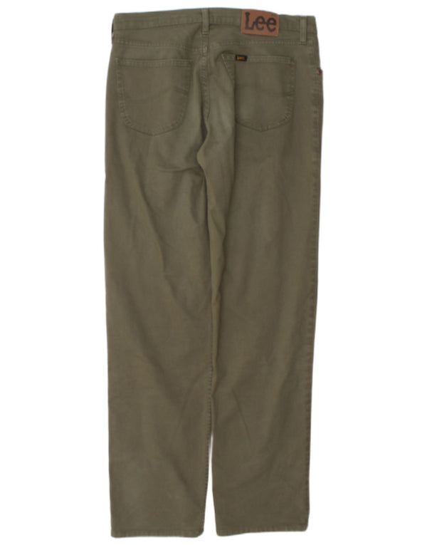 Lee Mens Brooklyn calças casuais retas W34 L34 algodão cáqui