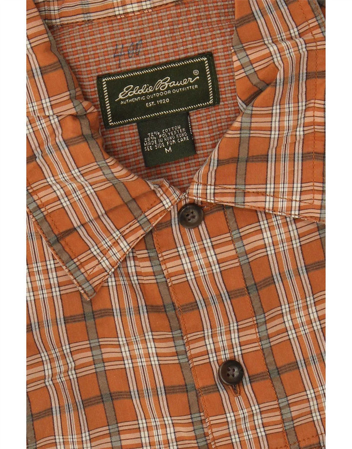 Eddie Bauer Camisa masculina de manga curta médio laranja xadrez algodão