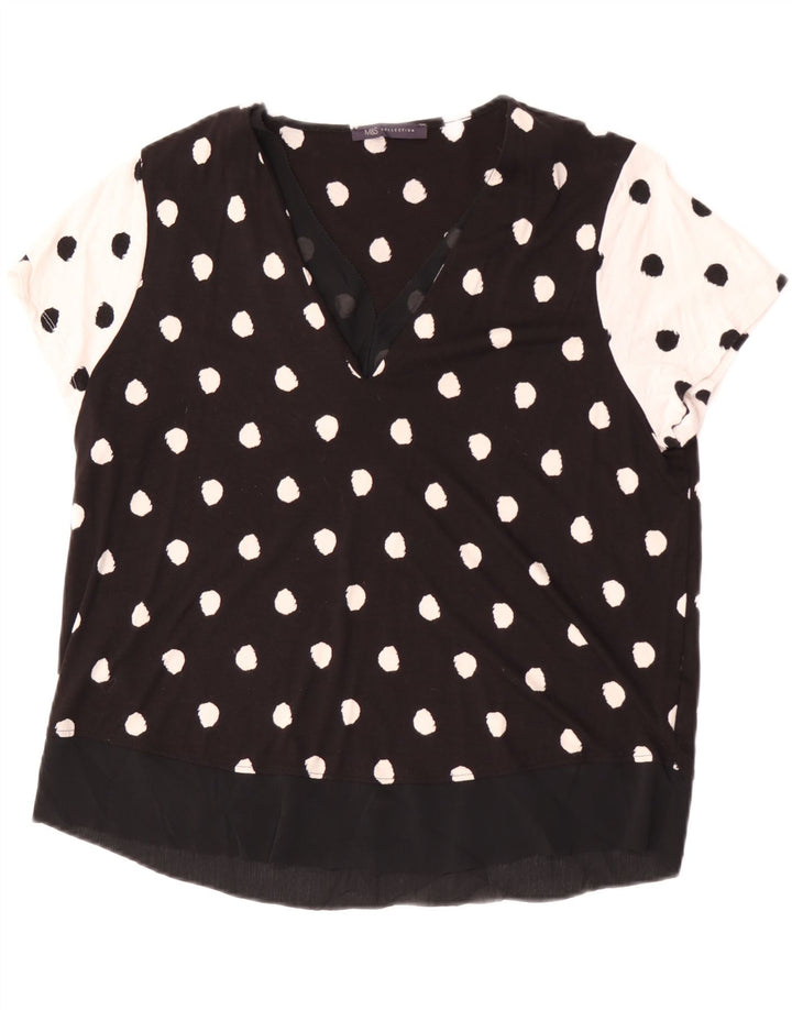 Blusa feminina Marks & Spencer Reino Unido 16 grande viscose preta de bolinhas
