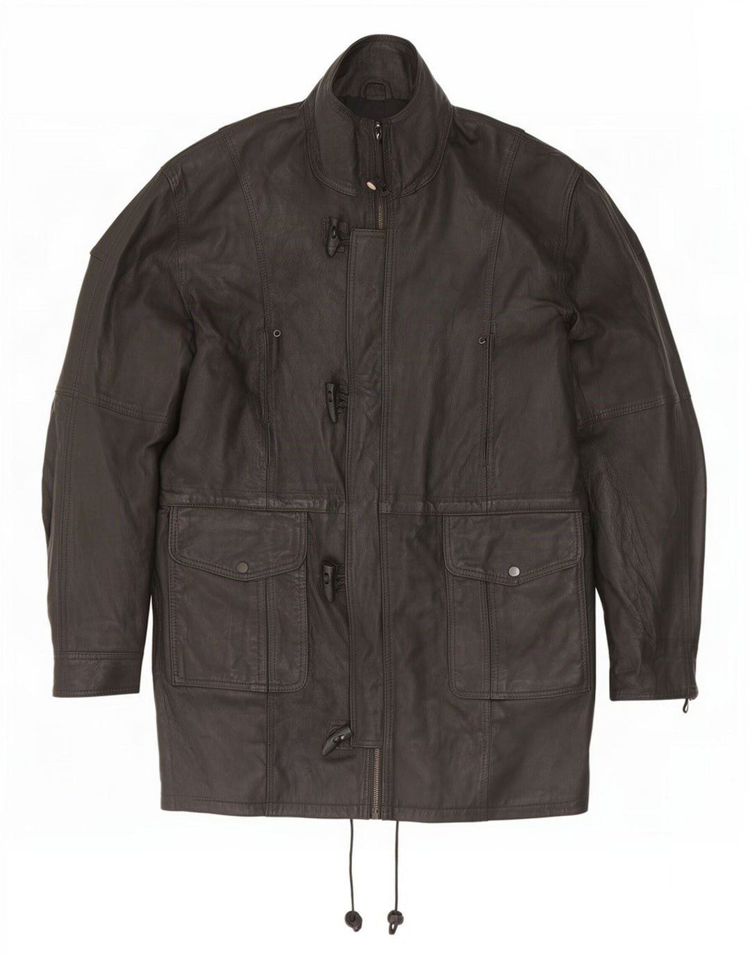 Jaqueta de couro Duffle masculina vintage UK 42 XL preta