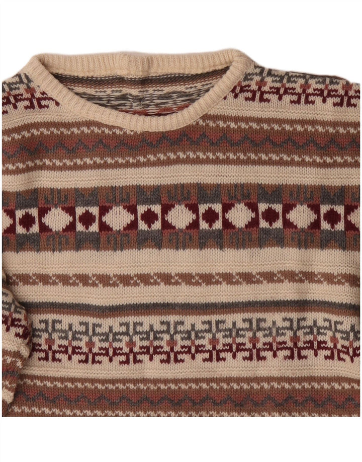 Suéter vintage masculino com gola redonda, meio geométrico multicolorido