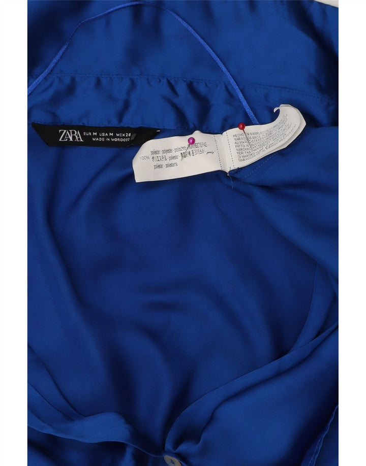 Blusa camisa feminina ZARA Reino Unido 14 poliéster azul médio