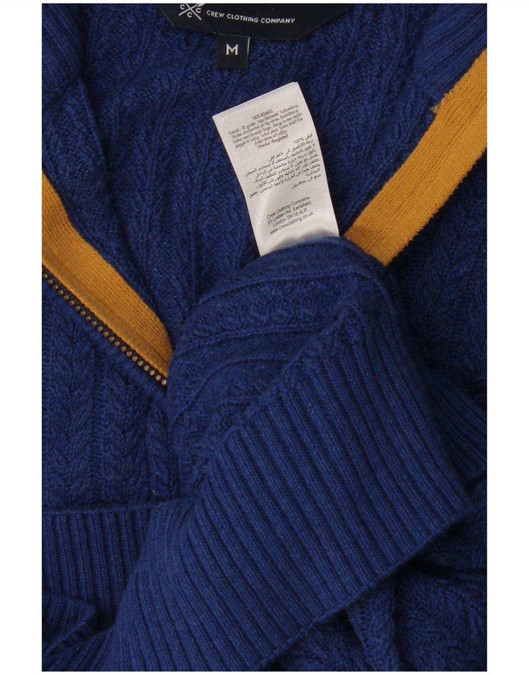 CREW CLOTHING Suéter masculino com gola e zíper, algodão azul médio