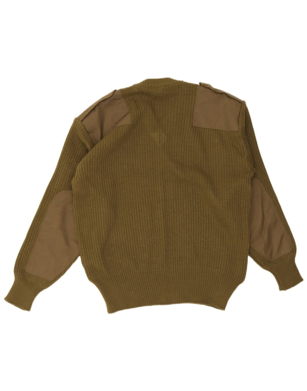 Suéter vintage masculino militar com decote em V médio cáqui