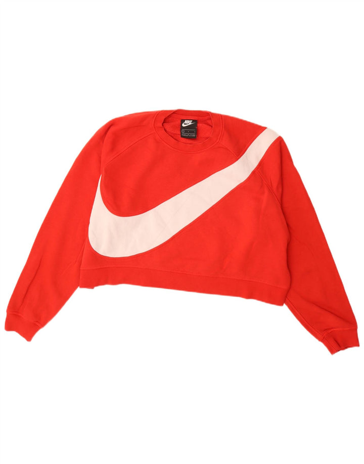 NIKE Womens Oversized Crop Graphic Moletom Jumper UK 16 Grande Vermelho