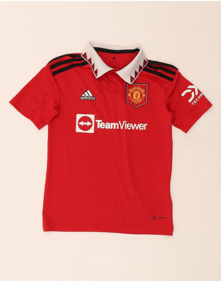 ADIDAS Boys Manchester United Graphic Polo Shirt 9-10 Years Vermelho Poliéster