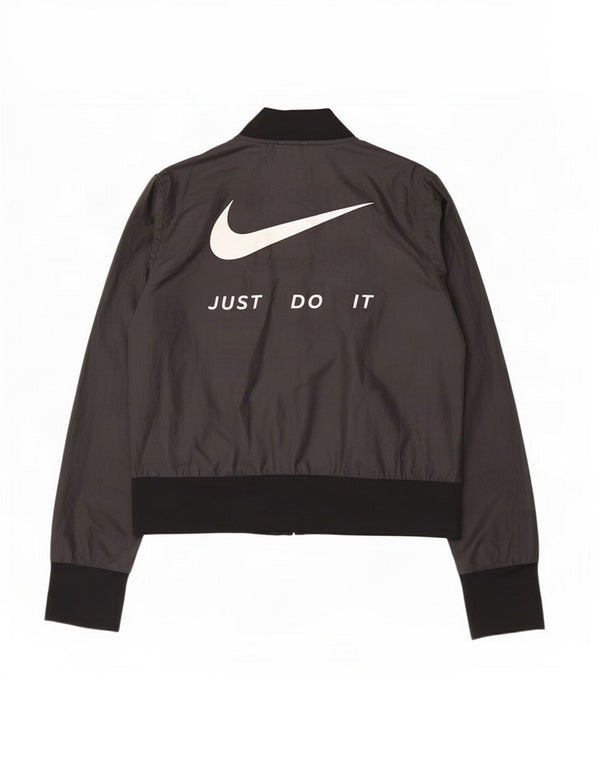 Nike Womens Graphic Tracksuit Top Jacket UK 14 Medium Black Polyester