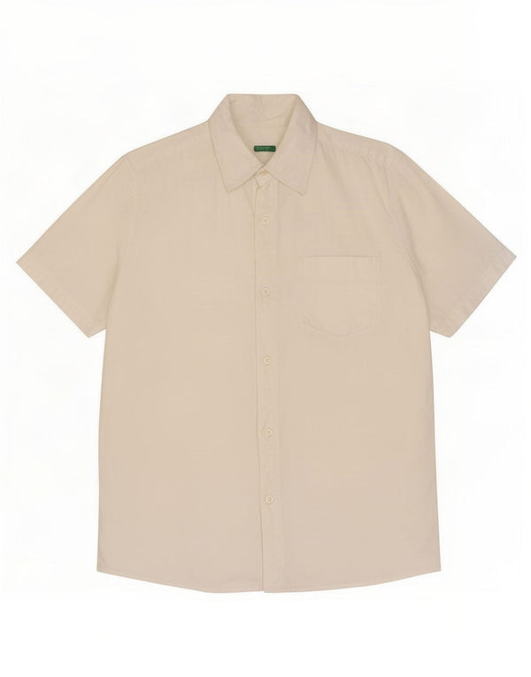 Camisa masculina de manga curta Benetton de algodão branco médio