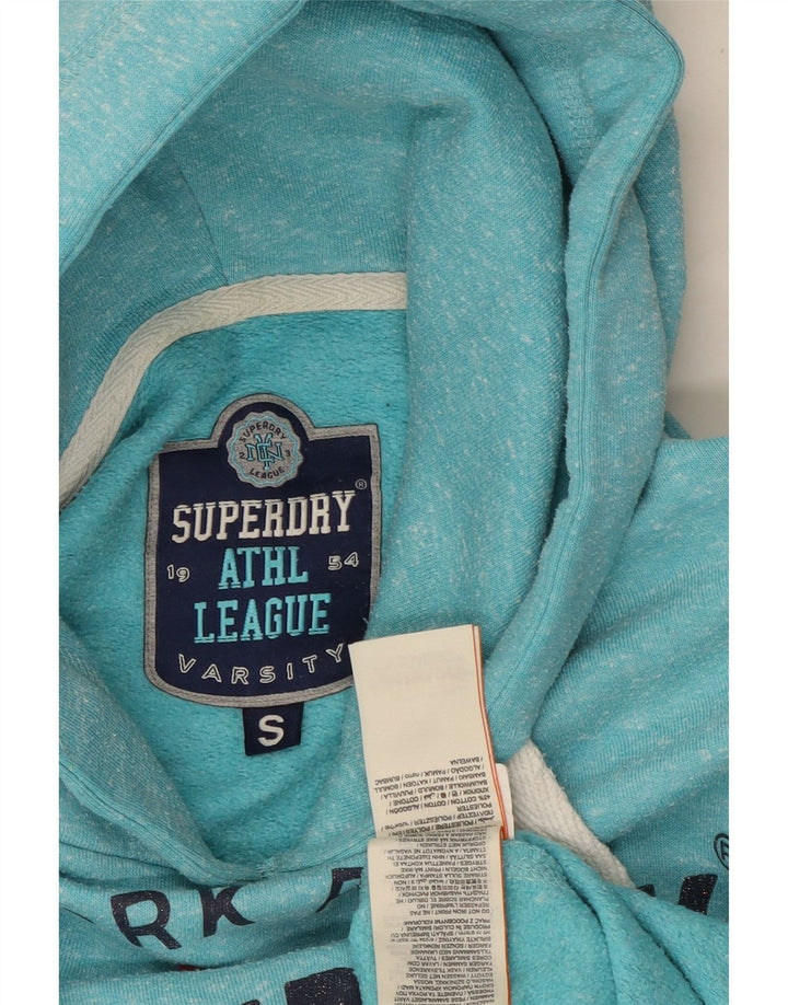 SUPERDRY moletom com capuz feminino London Graphic UK 10 pequeno azul manchado