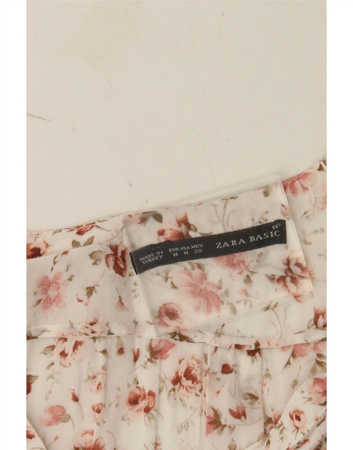 Zara blusa feminina manga 3/4 top UK 14 médio branco floral