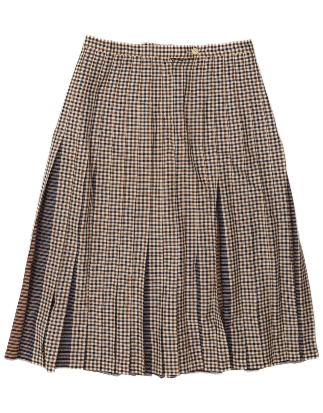 Saia plissada feminina vintage W32 grande guingão marrom