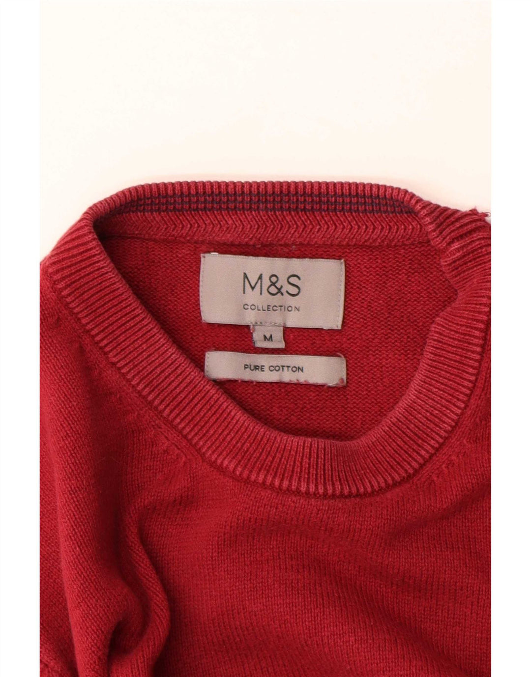 Suéter masculino Marks & Spencer com gola redonda, algodão vermelho médio