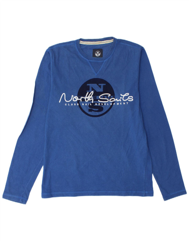 Top gráfico masculino North Sails manga comprida grande algodão azul