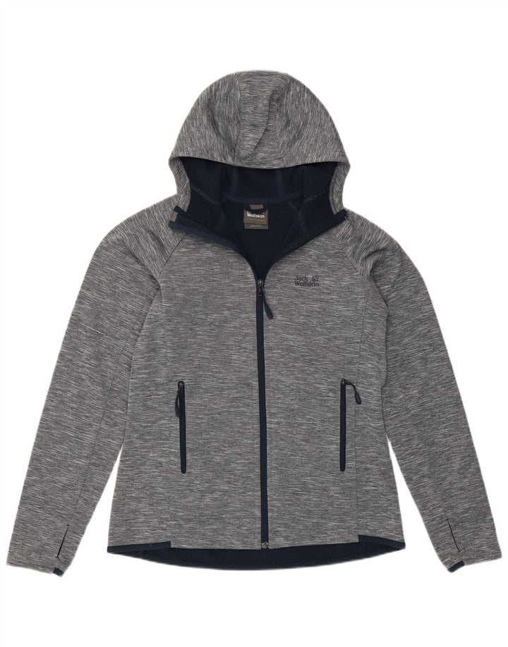 Suéter feminino com capuz e zíper Jack Wolfskin Reino Unido 12 poliéster manchado cinza médio