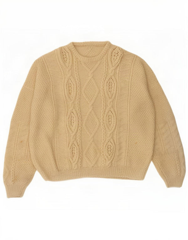 Suéter vintage masculino com gola redonda, grande esbranquiçado