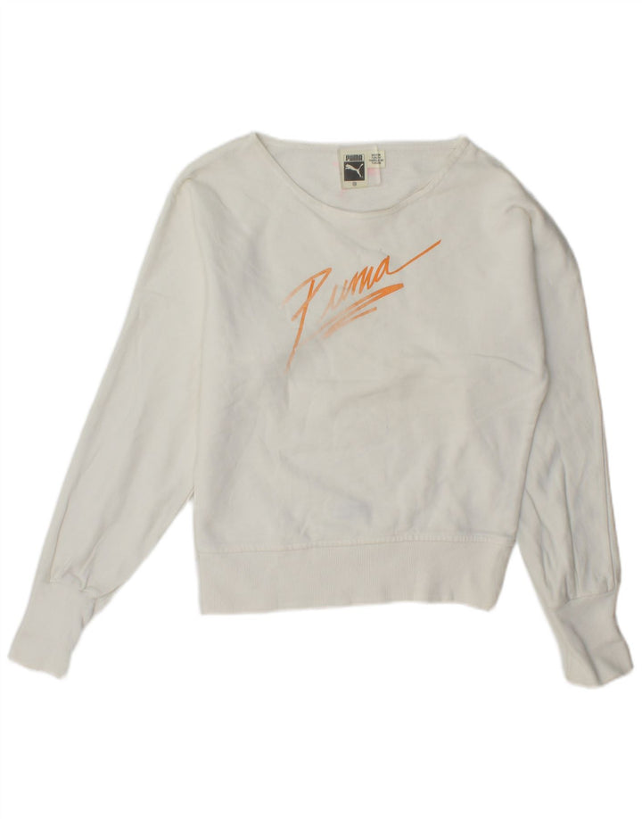 Puma feminino gráfico moletom jumper UK 6 XS branco