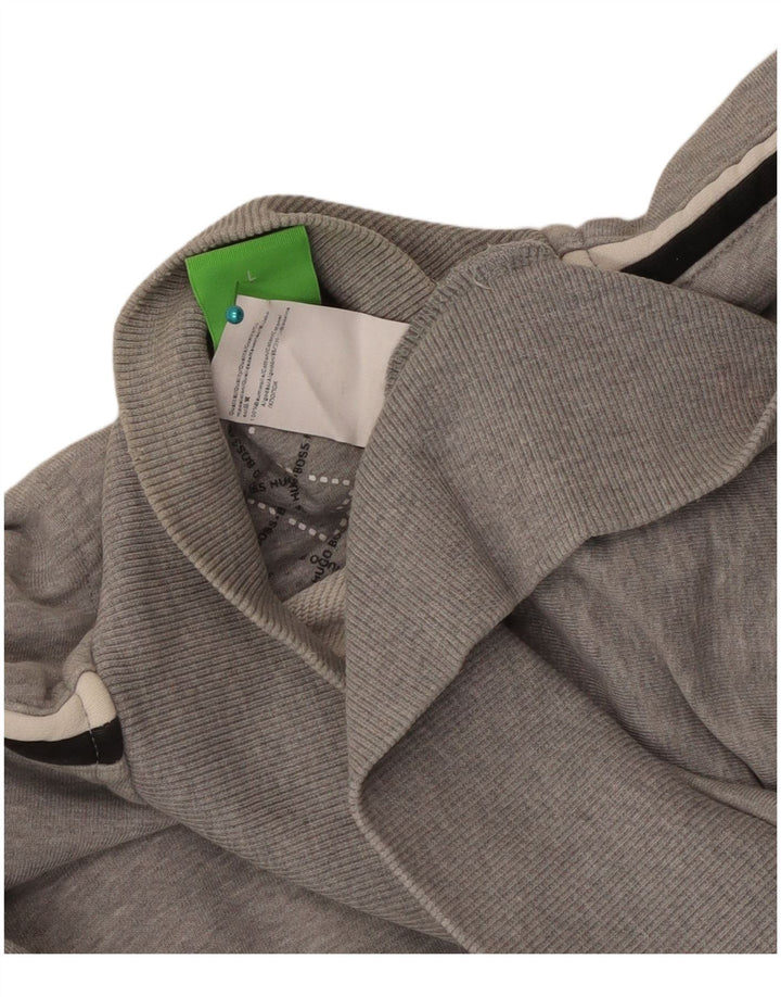 Hugo Boss Mens Treino Top Jaqueta Grande Algodão Listrado Cinza