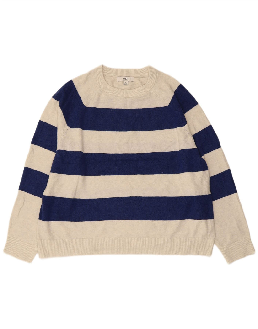 Suéter feminino MARKS & SPENCER com gola redonda UK 18 XL listrado azul marinho