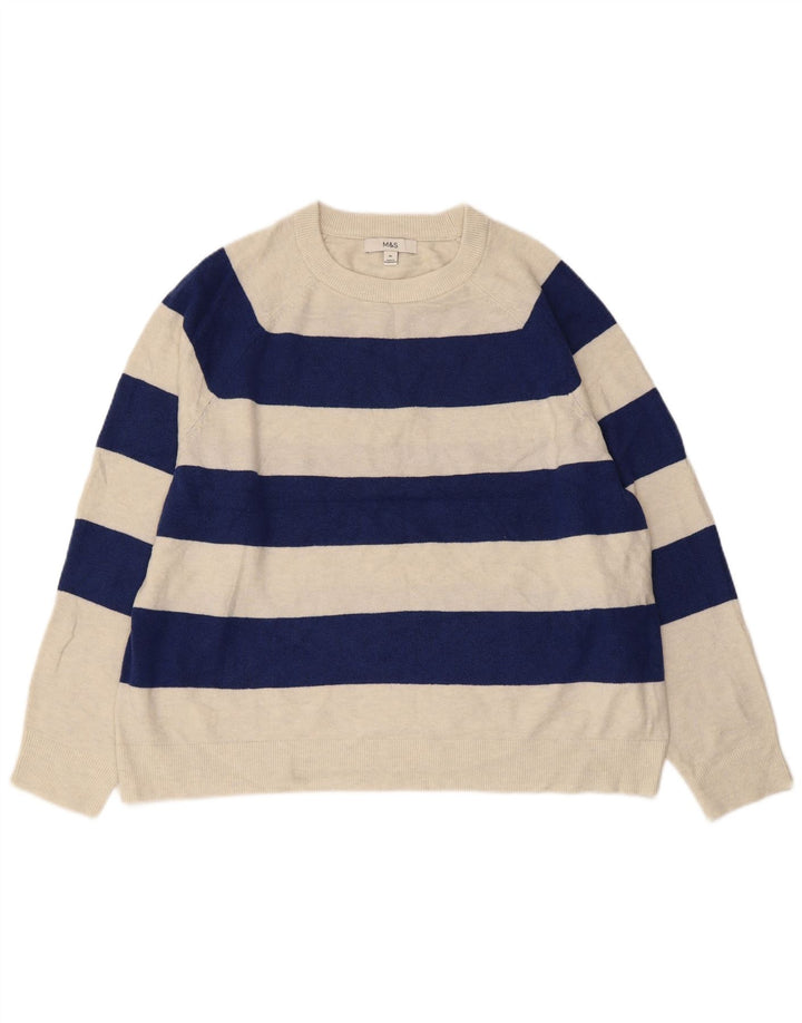 Suéter feminino MARKS & SPENCER com gola redonda UK 18 XL listrado azul marinho