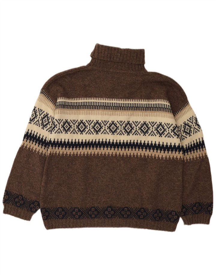 Suéter masculino Lemon com gola redonda, marrom médio, lã Fair Isle
