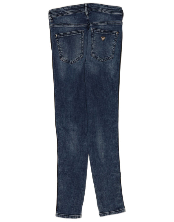Calça jeans skinny feminina Guess com estampa gráfica de cintura alta W28 L28 azul colorblock algodão